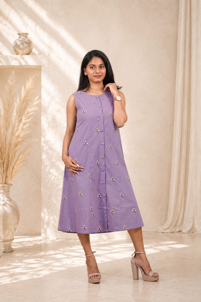Everyday Printed Dress ( Lavender )