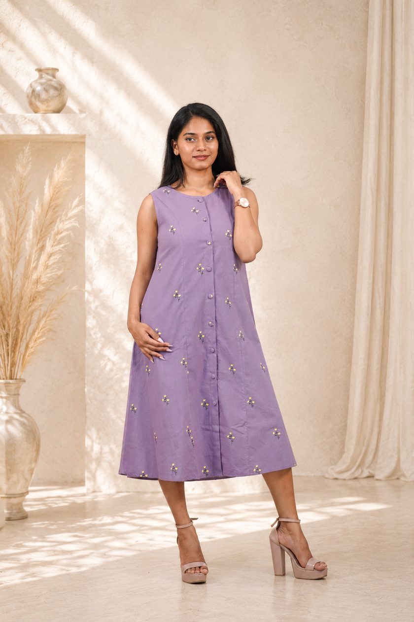 Everyday Printed Dress ( Lavender )