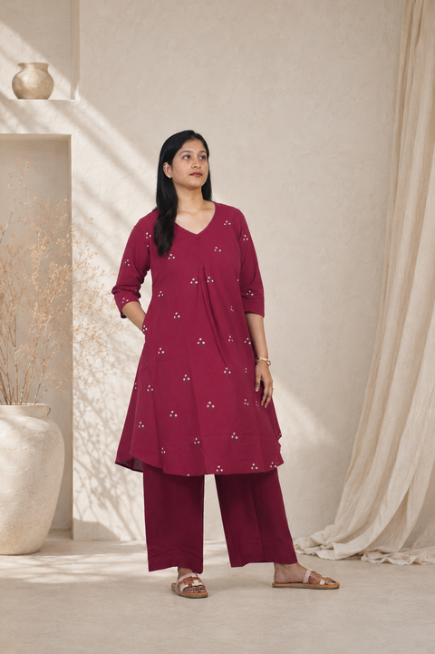 Printed Cotton A-Line Kurta Set ( Maroon )