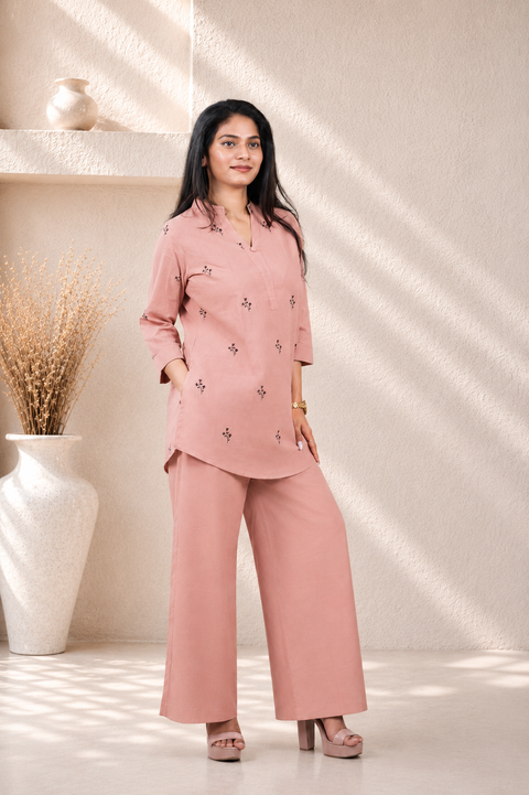 Printed Cotton Co-ord Set ( Peach )
