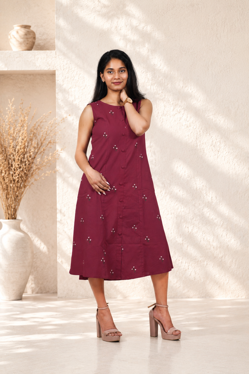Everyday Printed Dress ( Maroon )