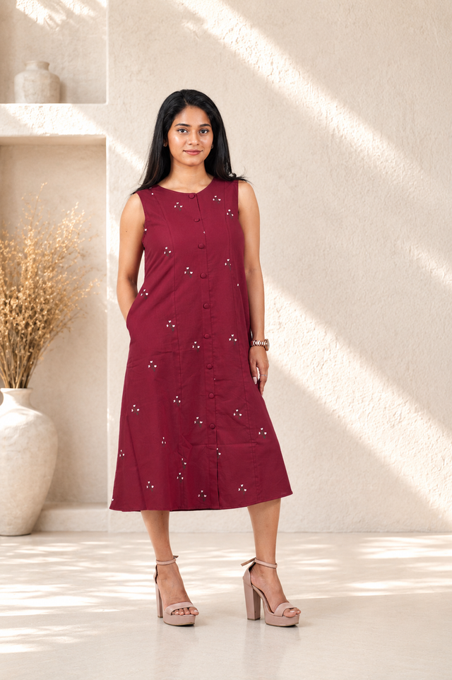 Everyday Printed Dress ( Maroon )