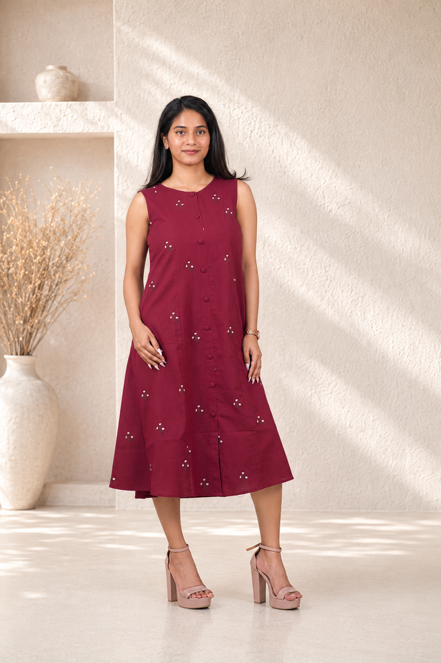 Everyday Printed Dress ( Maroon )