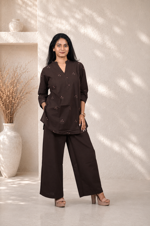 Printed Cotton Co-ord Set ( Brown )