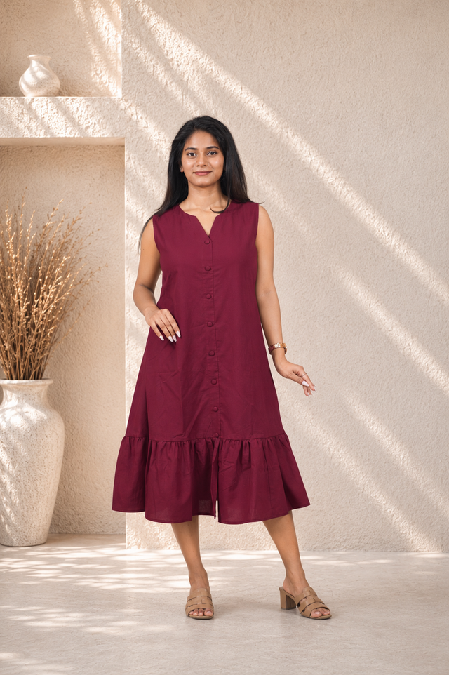 Minimal Sleeveless Dress ( Maroon )