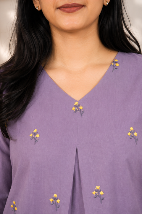 Printed Cotton A-Line Kurta Set ( Lavender )