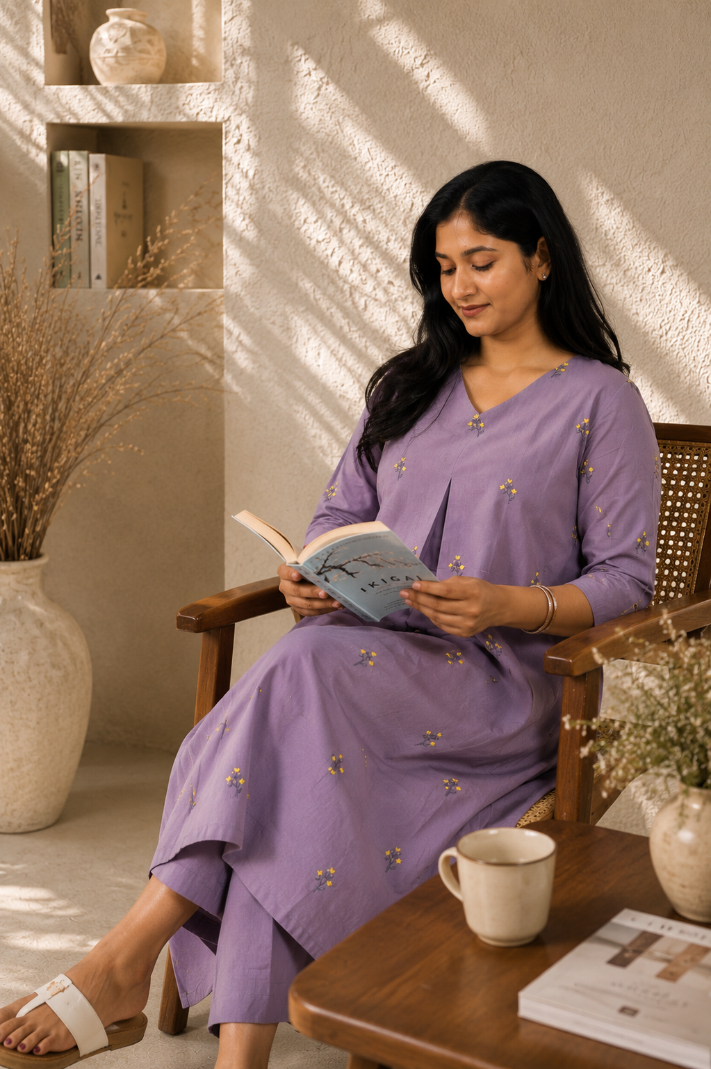 Printed Cotton A-Line Kurta Set ( Lavender )