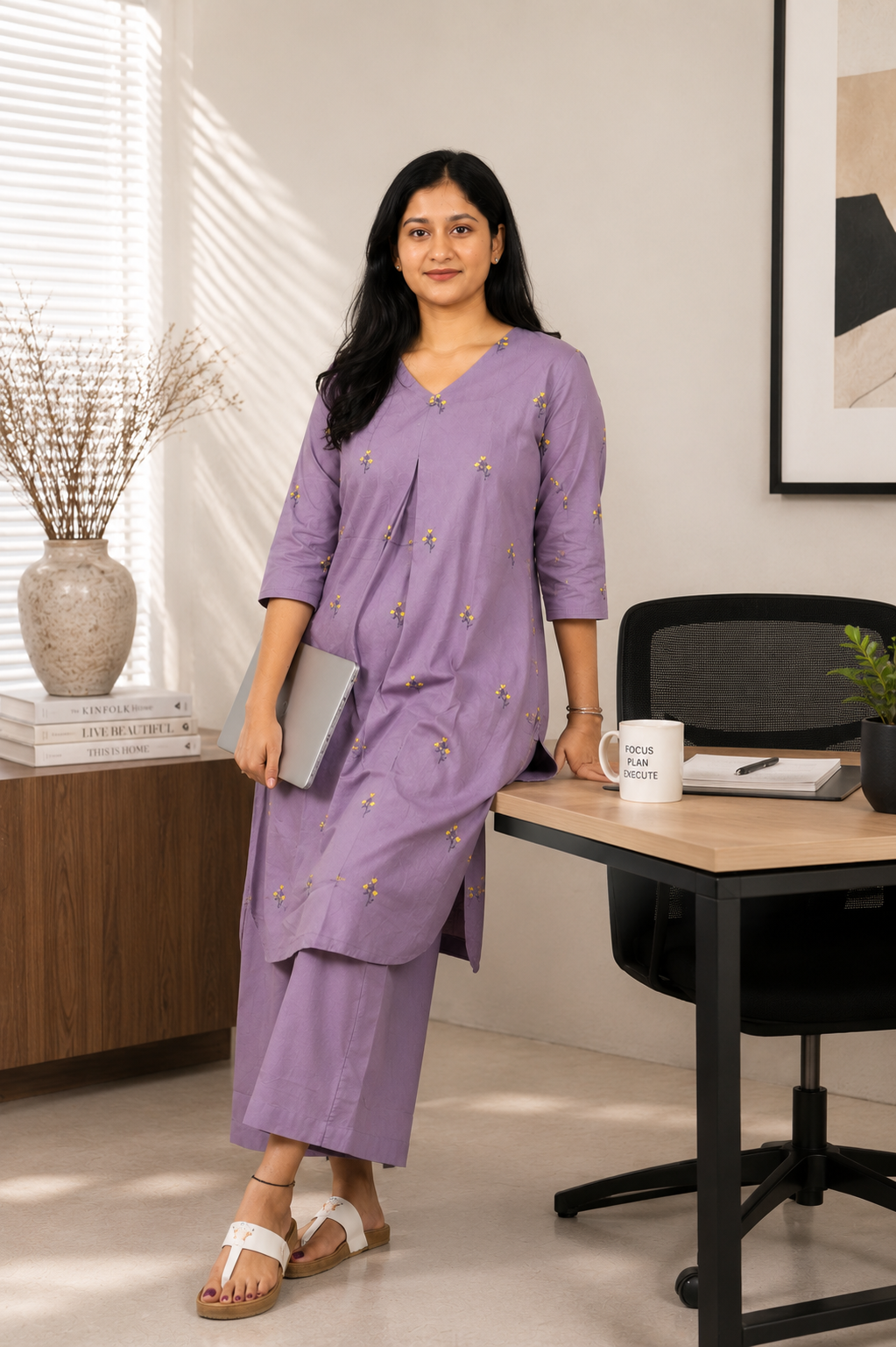 Printed Cotton A-Line Kurta Set ( Lavender )