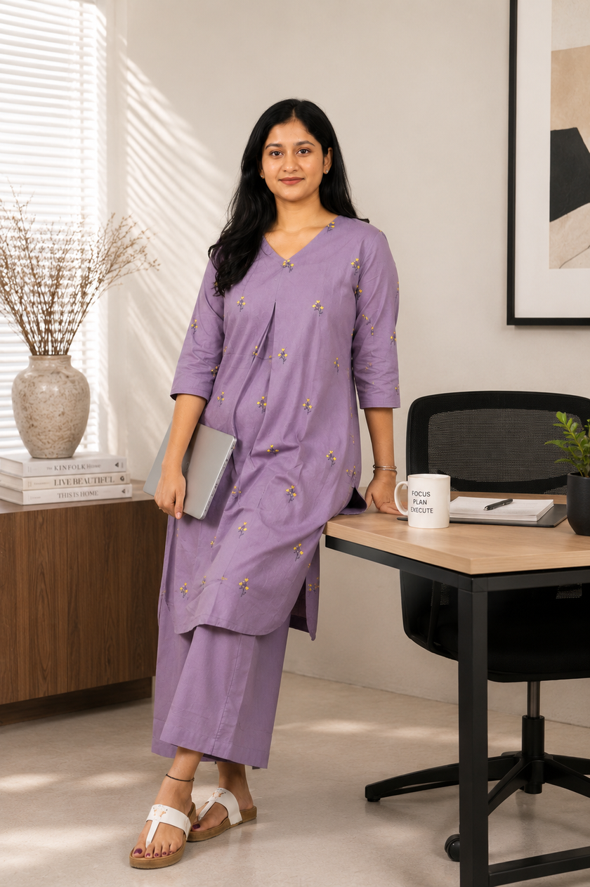 Printed Cotton A-Line Kurta Set ( Lavender )