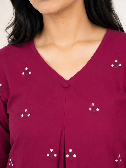 Printed Cotton A-Line Kurta Set ( Maroon )