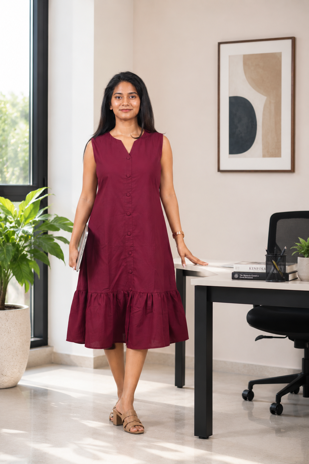 Minimal Sleeveless Dress ( Maroon )