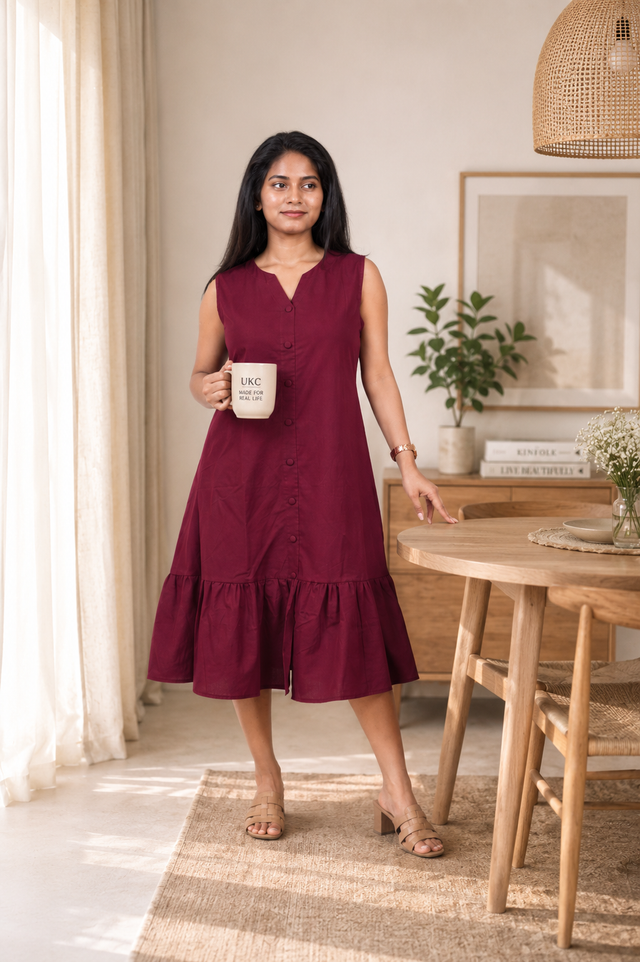Minimal Sleeveless Dress ( Maroon )