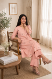 Printed Cotton A-Line Kurta Set ( Peach )