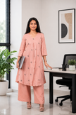 Printed Cotton A-Line Kurta Set ( Peach )
