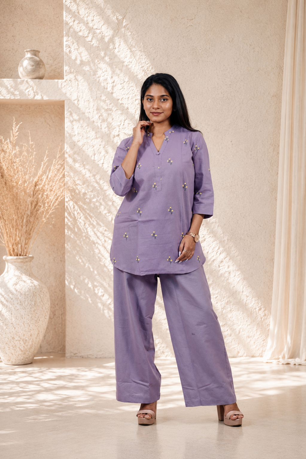 Co-ord Set – Printed Shirt & Plain Pant