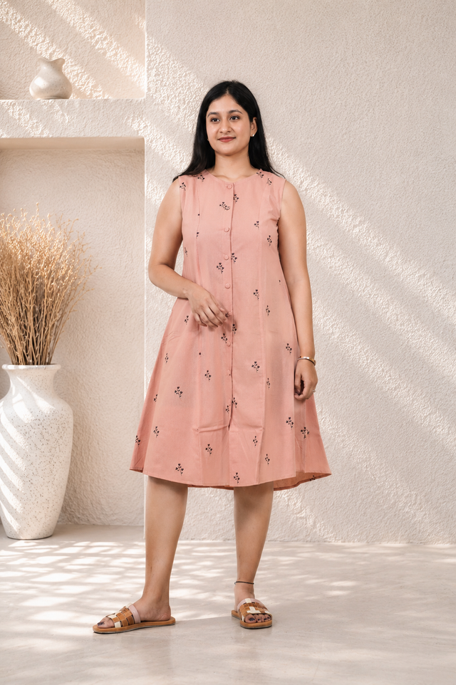Everyday Printed Dress ( Peach )