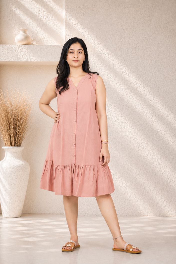 Plain Sleeveless One-Piece Dress