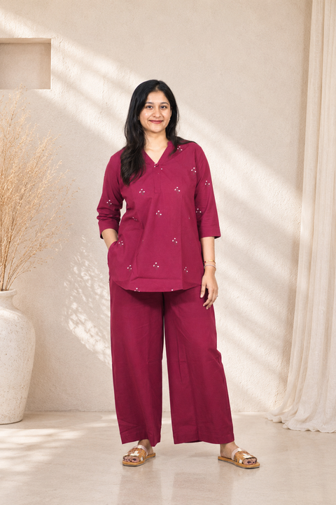 Printed Cotton Co-ord Set ( Maroon )