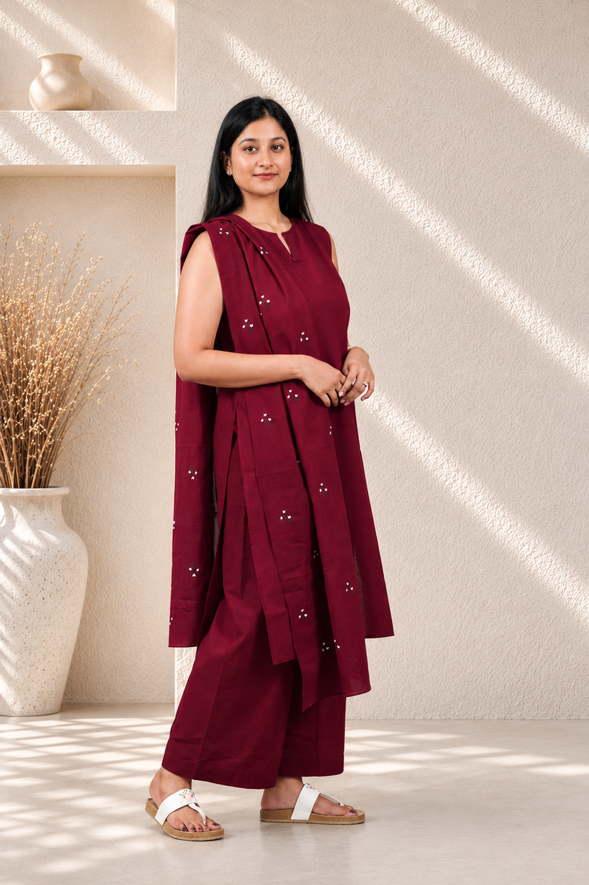 Straight Plain Kurta Set with Dupatta