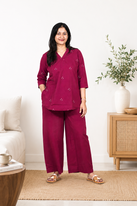 Printed Cotton Co-ord Set ( Maroon )