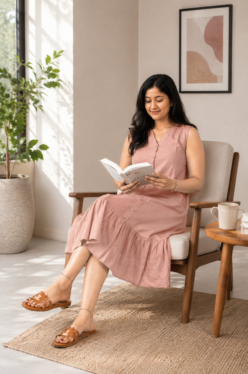 Minimal Sleeveless Dress ( Peach )