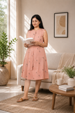 Everyday Printed Dress ( Peach )