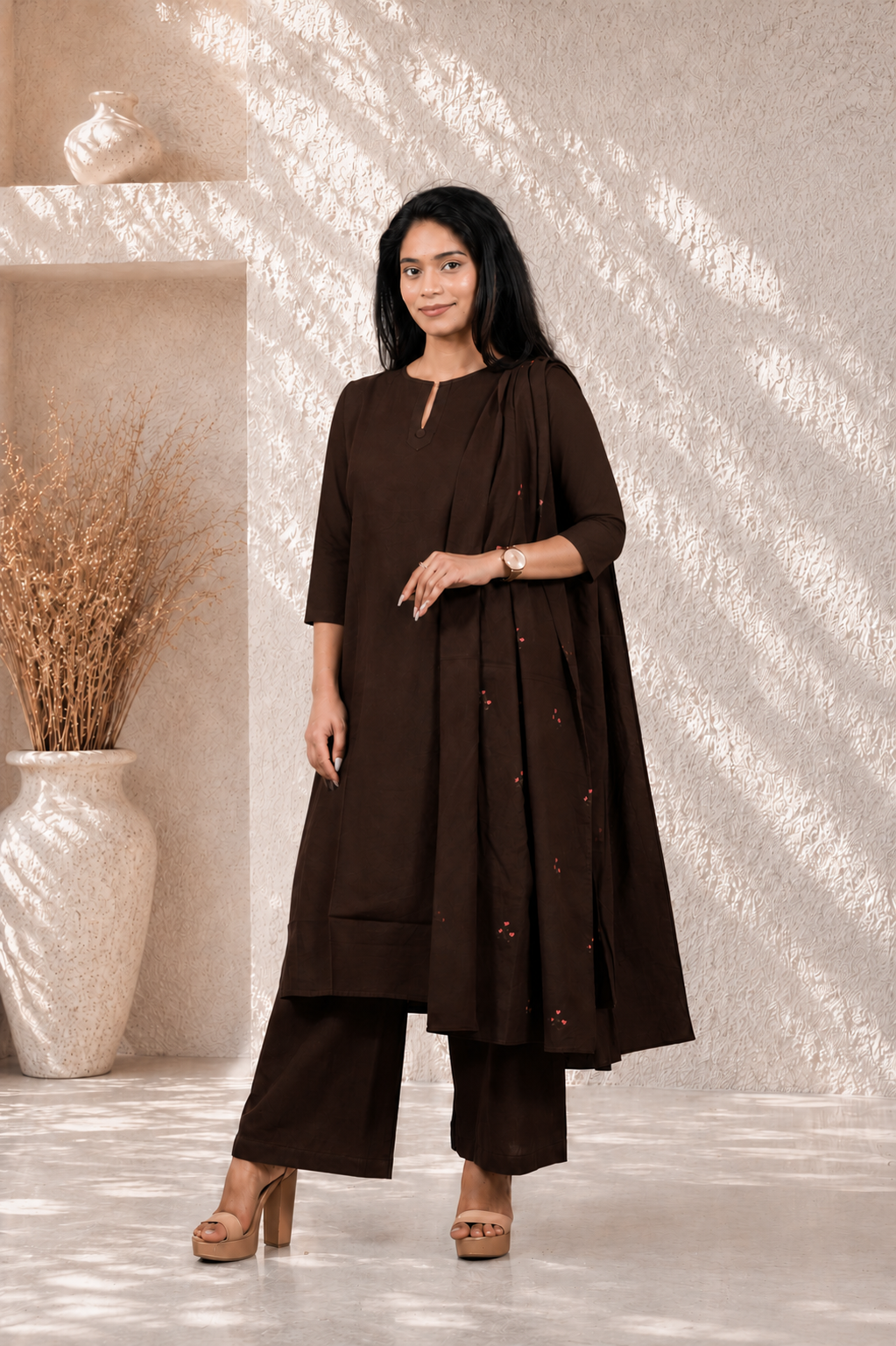 Classic Dupatta Set ( Brown )